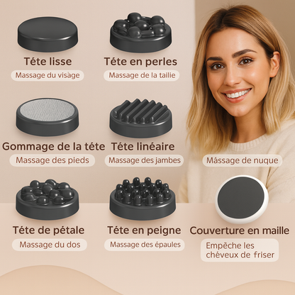 Handheld Body Massager, Body Relaxing Machine, Portable and Cordless Massager for Deep Relaxation, 9 Modes for Body SPA, 8 Massage Heads, 1800mAh Battery, Gift for Men Women, White